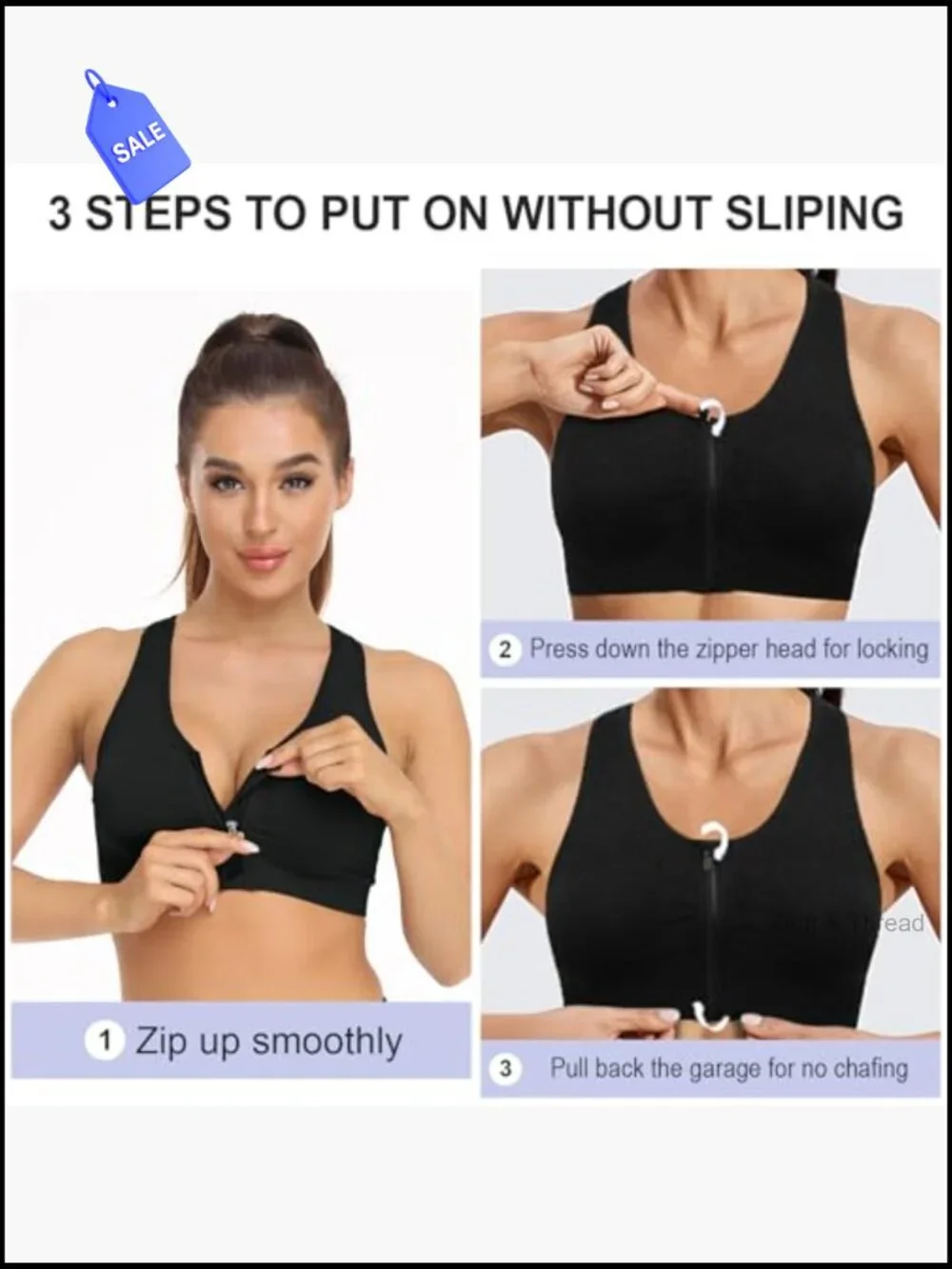 Zip Front Sports Bra Wireless Post-Surgery Active Yoga Bra Medium Support